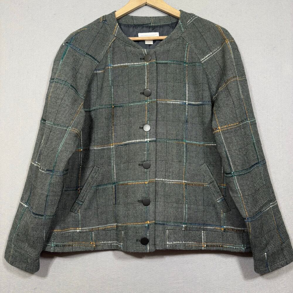 Christopher & Banks Jacket L Gray Plaid Button Classic Heritage Quiet Luxury